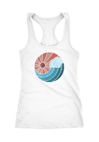 Майка женская безрукавка волна волна солнце летняя ретро винтажная рубашка с принтом Racerback ®