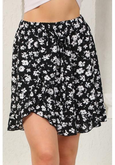 Летняя юбка мини-юбка с цветочным принтом, воланами и завязывающимся поясом
