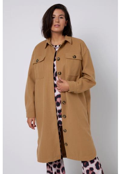 Куртка софтшелл, куртка-рубашка, оверсайз, длинный крой, имитация шерсти