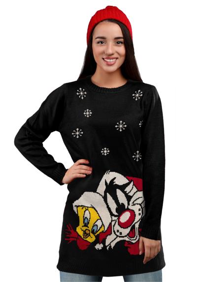Рождественский свитер Вязаное платье Looney Tunes — Sylvester and Tweety Christmas Black