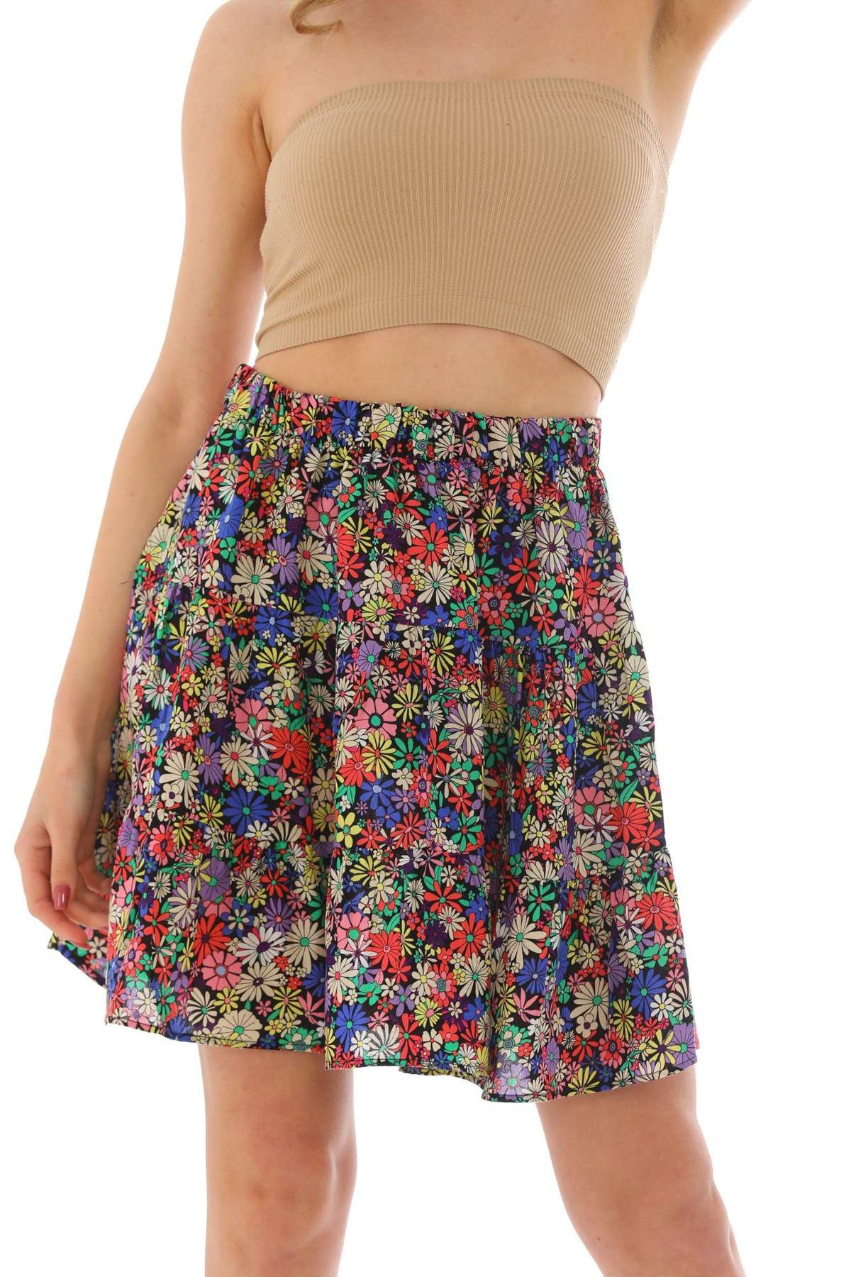 Летняя юбка многоярусная юбка с принтом по всей поверхности и эластичным поясом