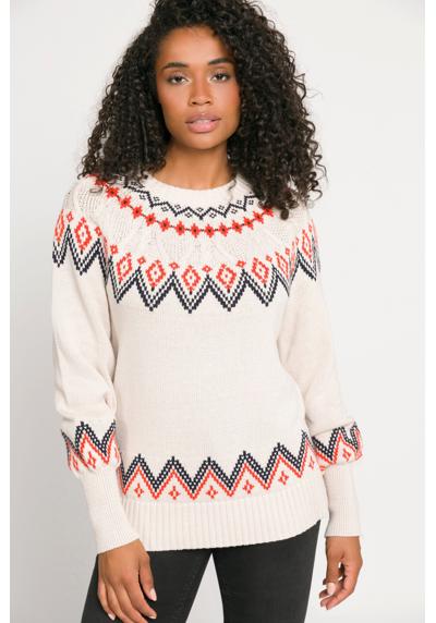 Вязаный свитер норвежский свитер косой вязки с круглым вырезом и длинными рукавами