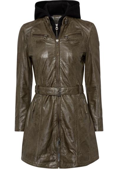 Кожаное пальто BENTE2 (с ремнем) длинная кожаная куртка с ремнем &amp; съемная вставка в капюшоне