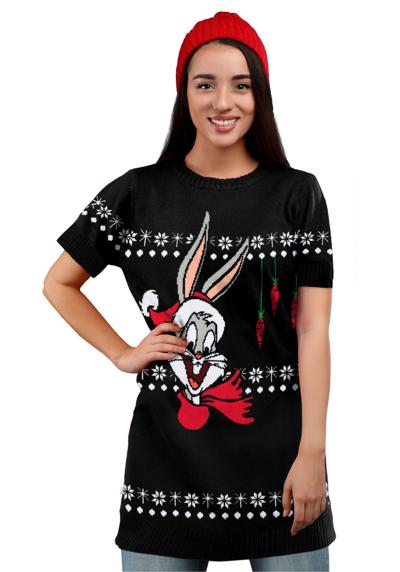 Рождественский свитер, вязаное платье Looney Tunes для женщин — Bugs Bunny Christmas Black