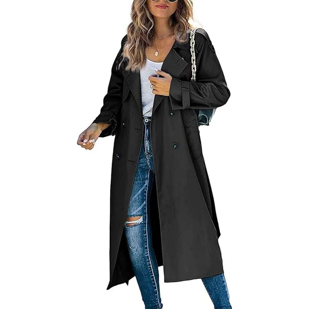 Длинное пальто, женский плащ, двубортное длинное пальто, ветрозащитное пальто