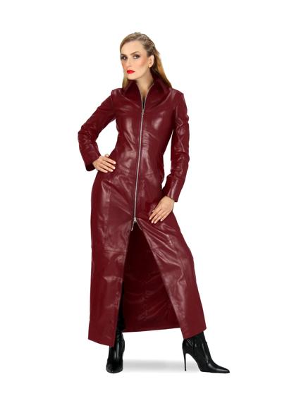 Кожаное пальто кожаное пальто Лара бордовое с корсажем сзади, мягкая наппа ягненка