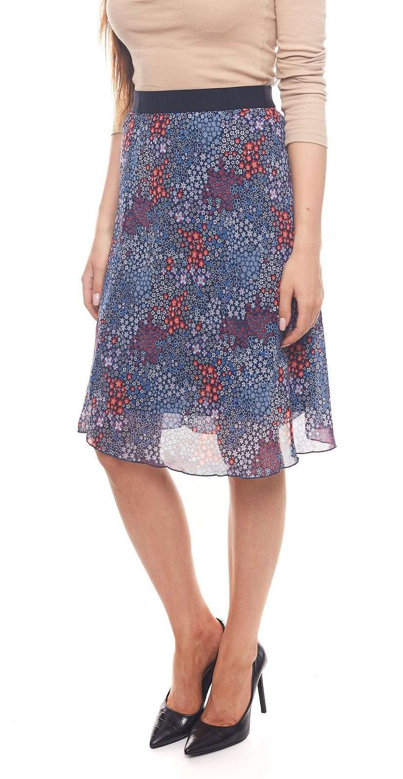Летняя юбка, шифоновая юбка, милая женская весенняя юбка с цветочным узором, выходная юбка синего цвета