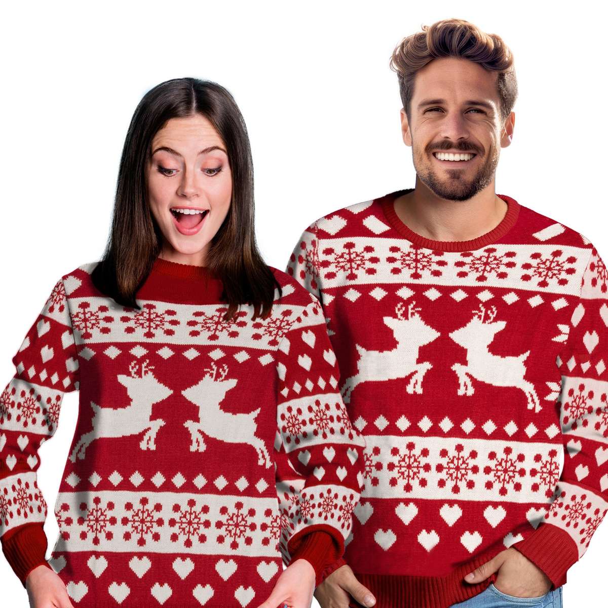 Рождественский свитер Зимний свитер - Reindeer Ugly Sweater Unisex Red