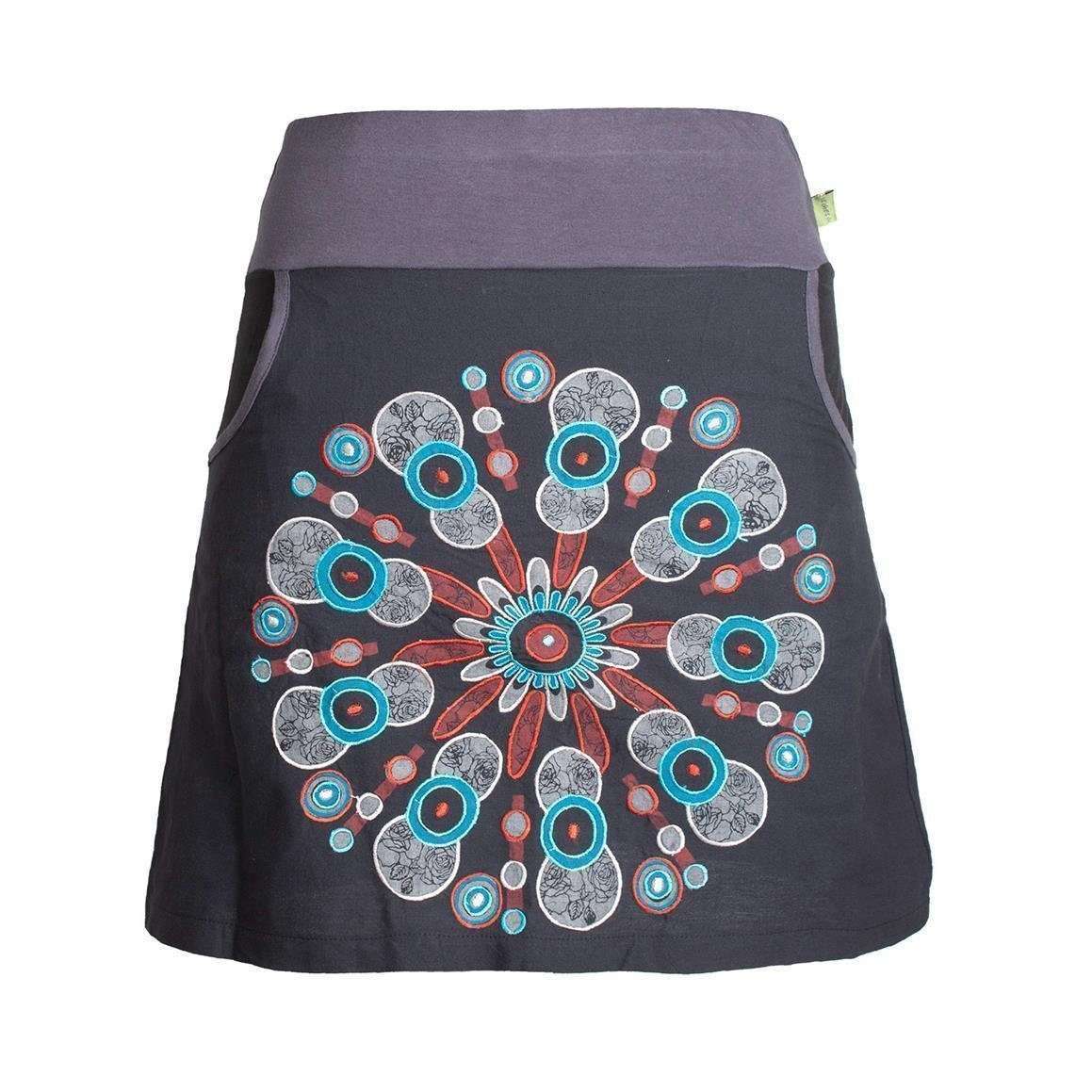 Юбка мини-юбка с крупными цветами мандалы с принтом и вышивкой в этническом стиле