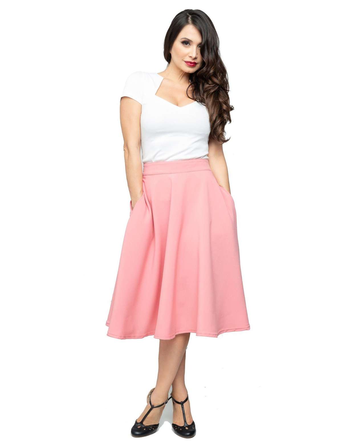 Юбка-трапеция с карманом и высокой талией, розовая винтажная распашная юбка в стиле ретро