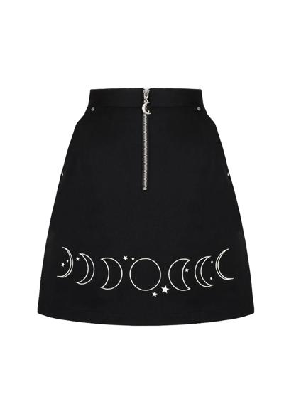 Юбка-трапеция Фазовая юбка Вышитые фазы луны Готика Лунный оккультизм