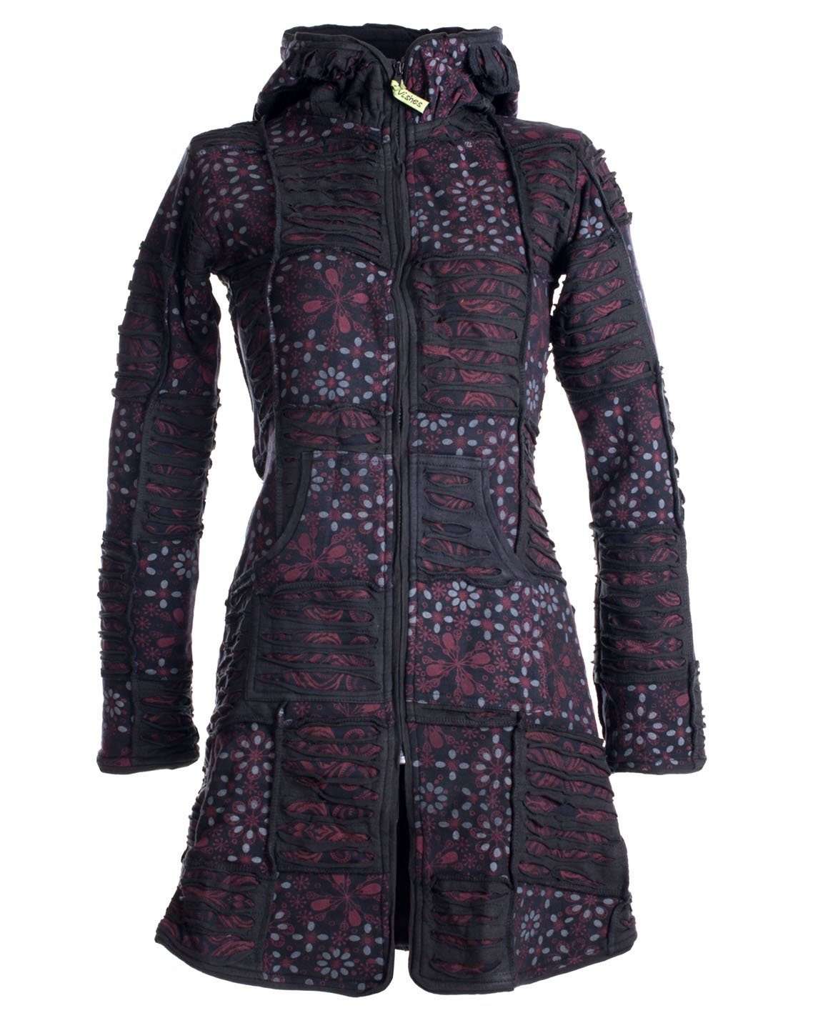 Короткое пальто в стиле пэчворк с ажурной вышивкой на флисовой подкладке в стиле хиппи