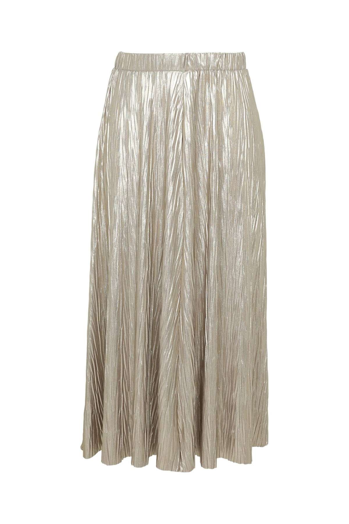 Юбка-трапеция длинная плиссированная юбка золотистого цвета с пайетками