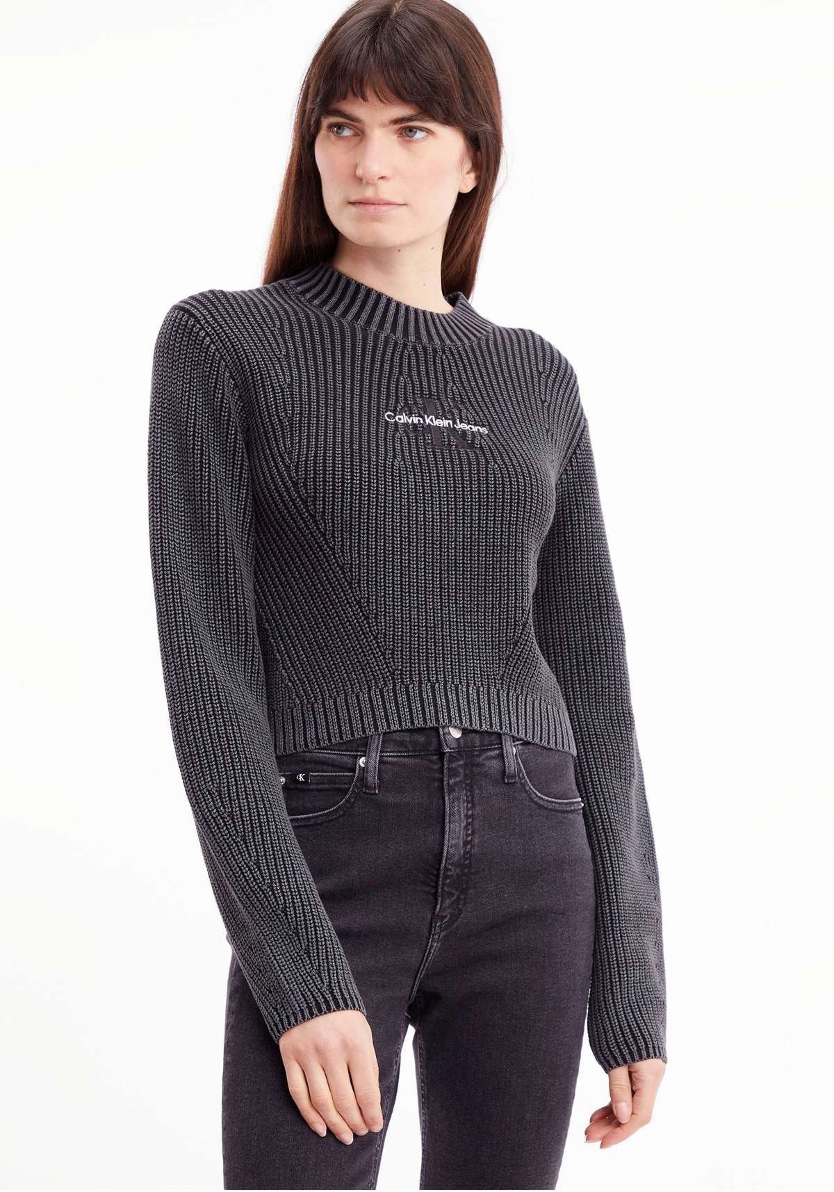Вязаный свитер WASHED MONOLOGO SWEATER с вышивкой логотипа на груди спереди