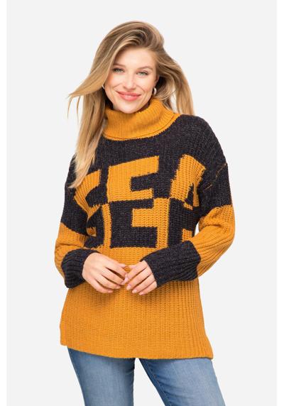 Вязаный свитер-пуловер с колор-блоком надпись SEA двухцветный