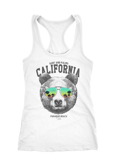 Майка женская безрукавка солнцезащитные очки в виде льва и медведя пальмы лето California Racerback ®