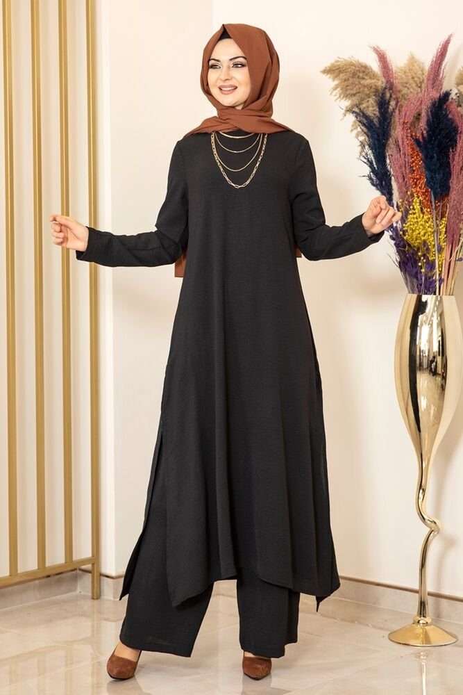 Длинная туника женский костюм черная двойка длинная туника с брюками Хиджаб модный (ECE) (из двух частей