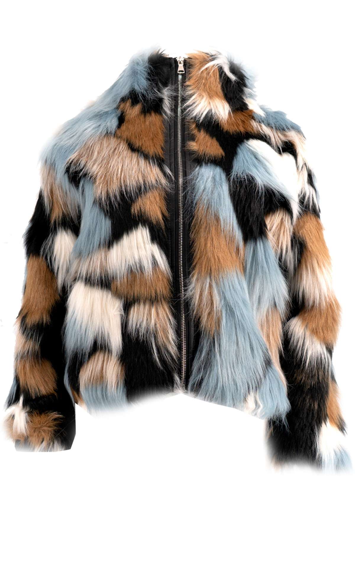Куртка из искусственного меха Уютная разноцветная куртка из плетеного меха на молнии