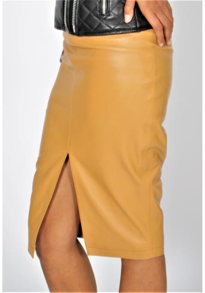 Кожаная юбка Генуя Элегантная кожаная юбка длиной до колена с разрезом спереди