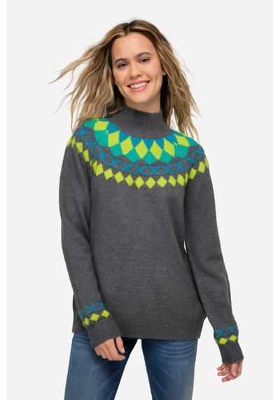 Вязаный свитер Норвежский свитер цветной узор воротник стойка