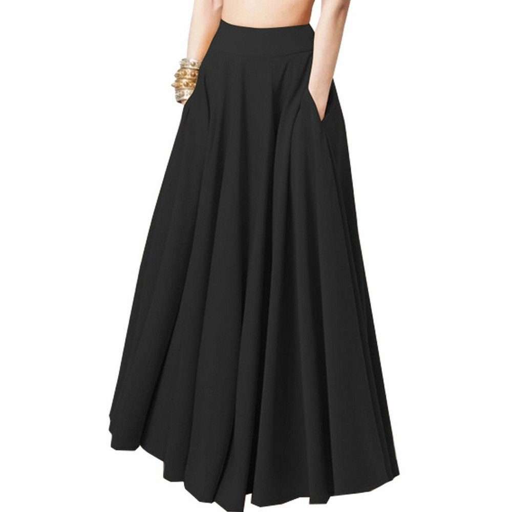 Юбка-трапеция, женская юбка, винтажная однотонная длинная плиссированная юбка, юбка до колена