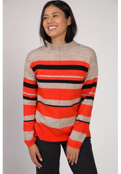 Свитшот-пуловер прямого кроя в полоску, воротник-стойка, длинный рукав