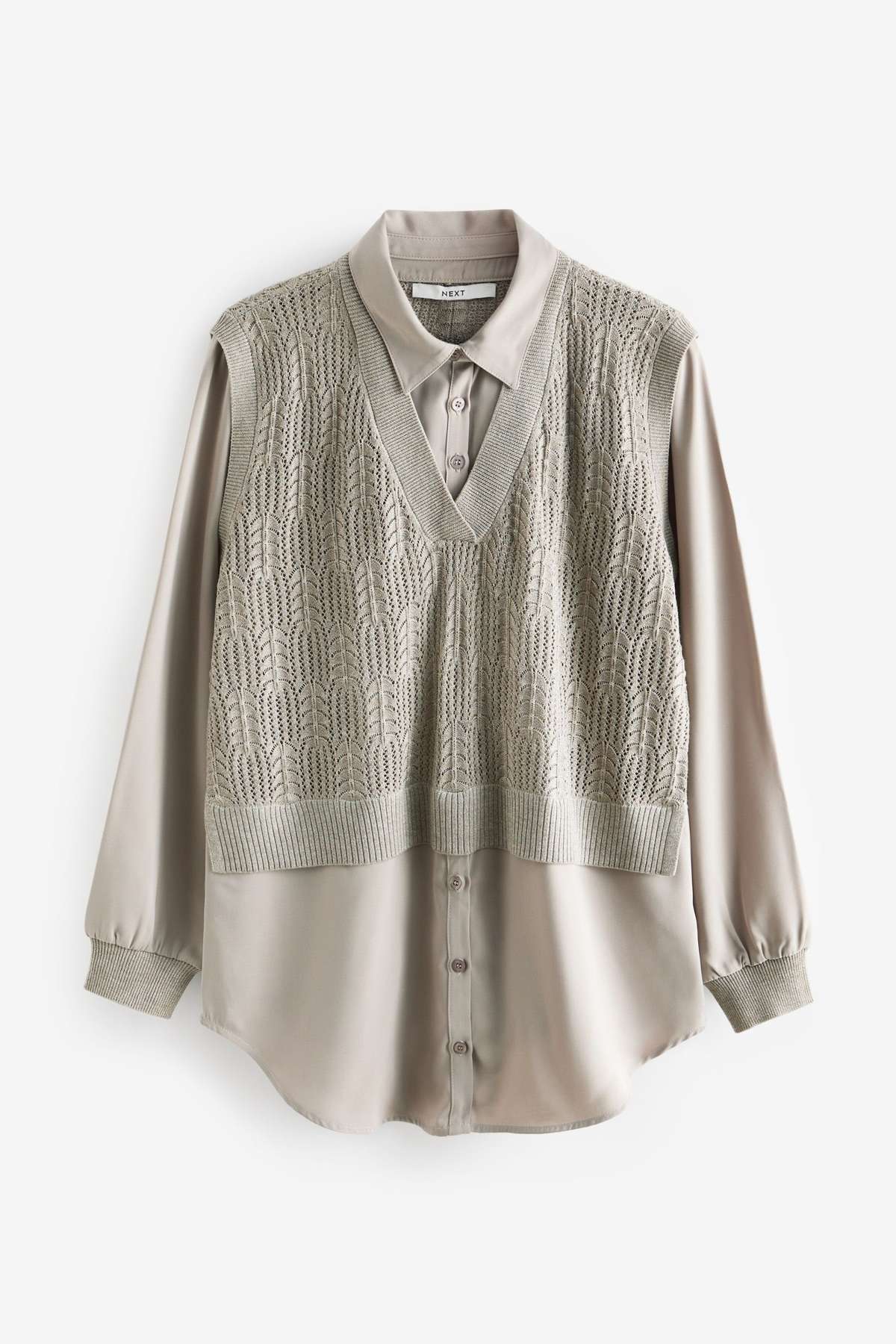 Свитер 2 в 1 Блестящий вязаный свитер в виде многослойной рубашки (1 шт.)