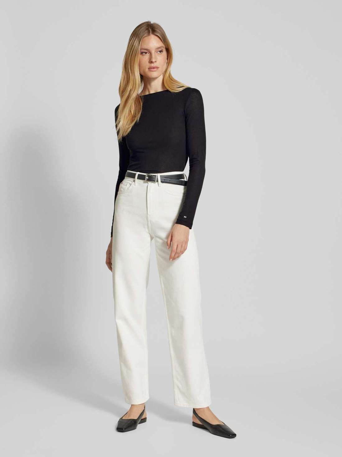 Рубашка с длинными рукавами и круглым вырезом в рубчик