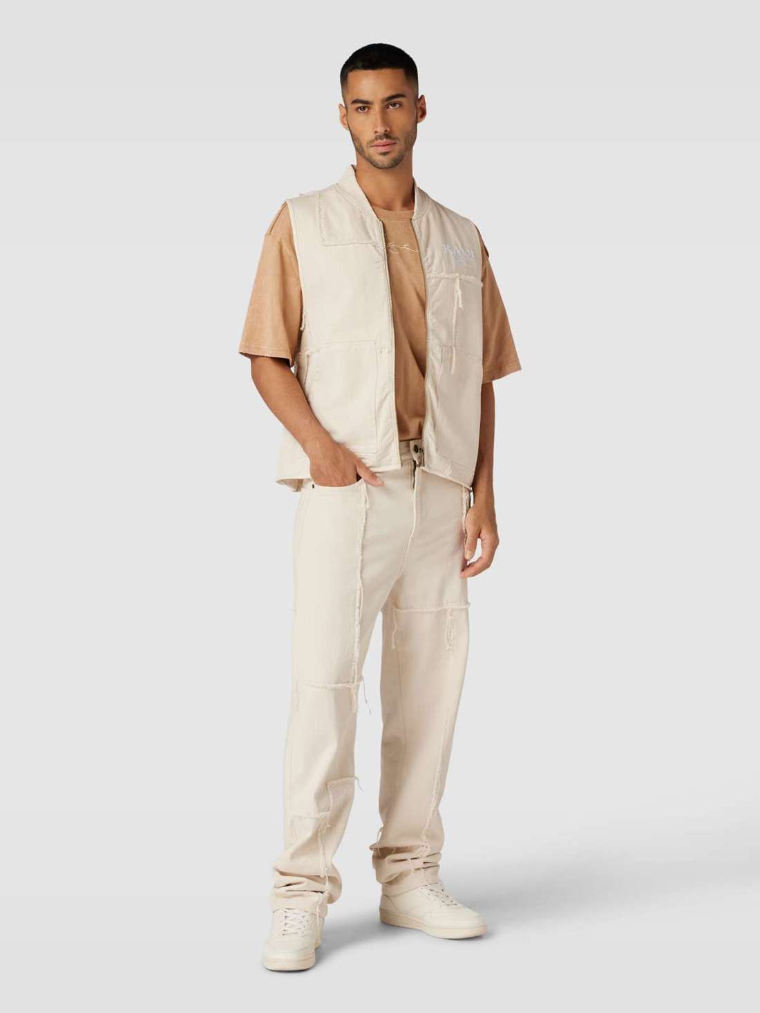 Джинсы прямого кроя в лоскутном стиле