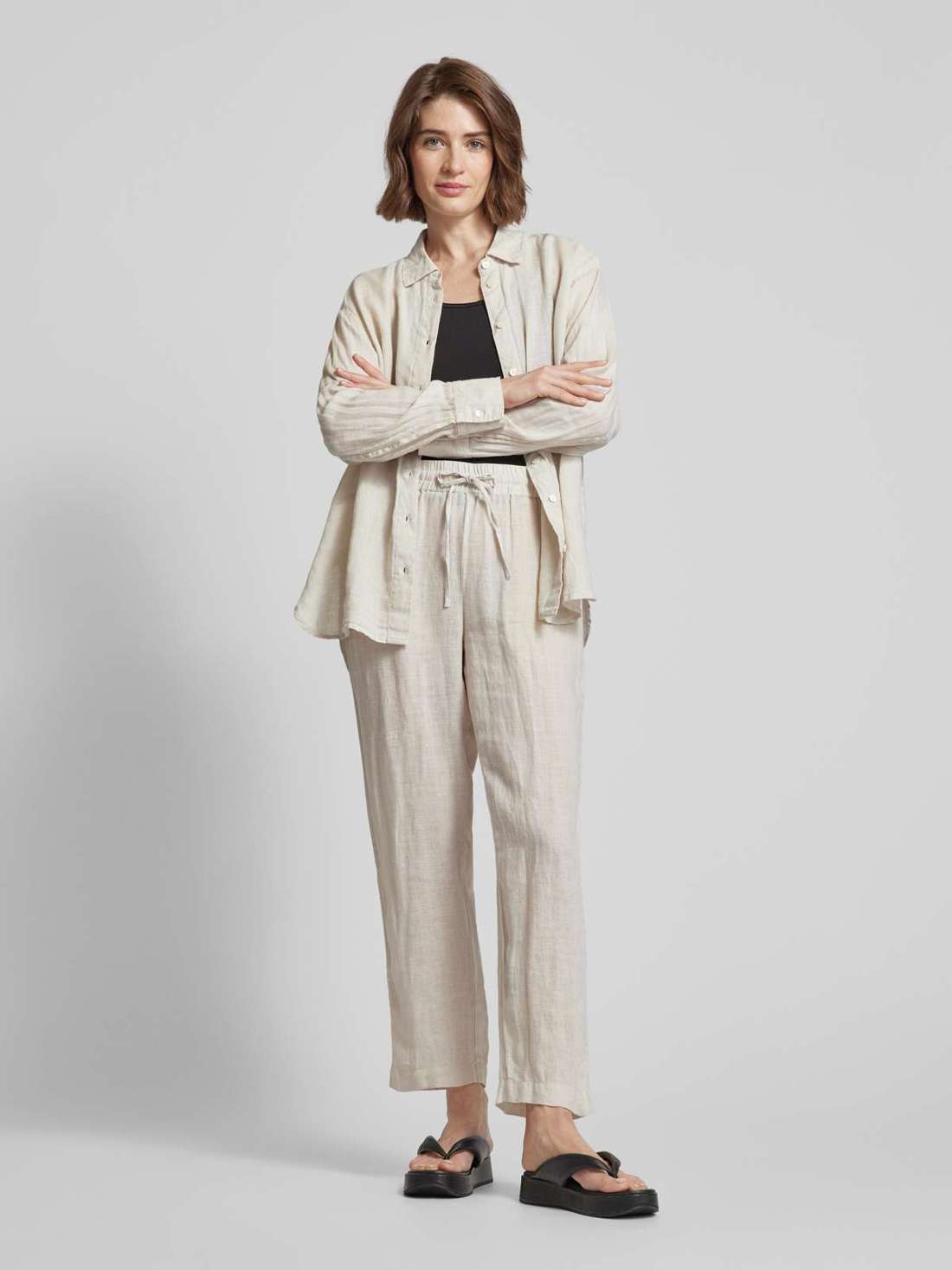 Льняная блузка однотонного дизайна Katana