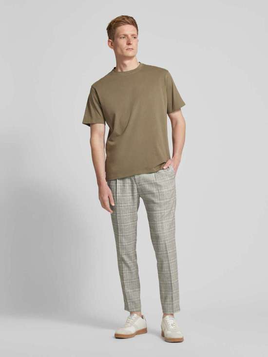 Брюки узкого кроя со складками в клетку «Глен» SAND