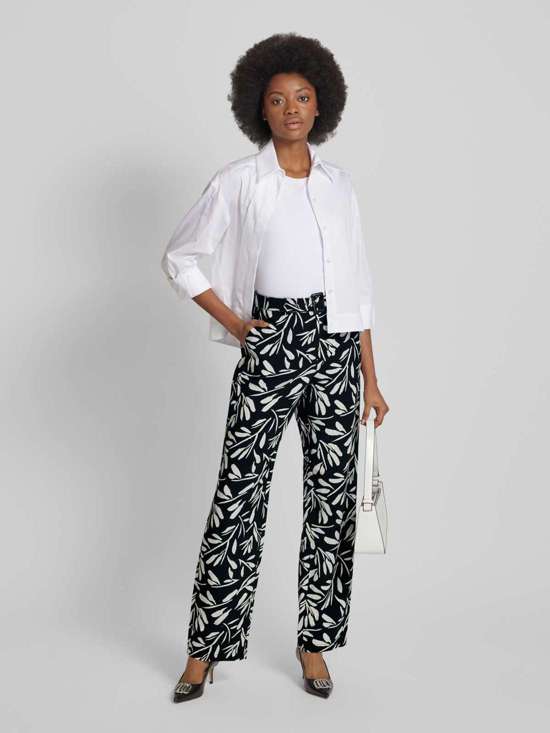 Брюки из смеси вискозы и льна с цветочным узором