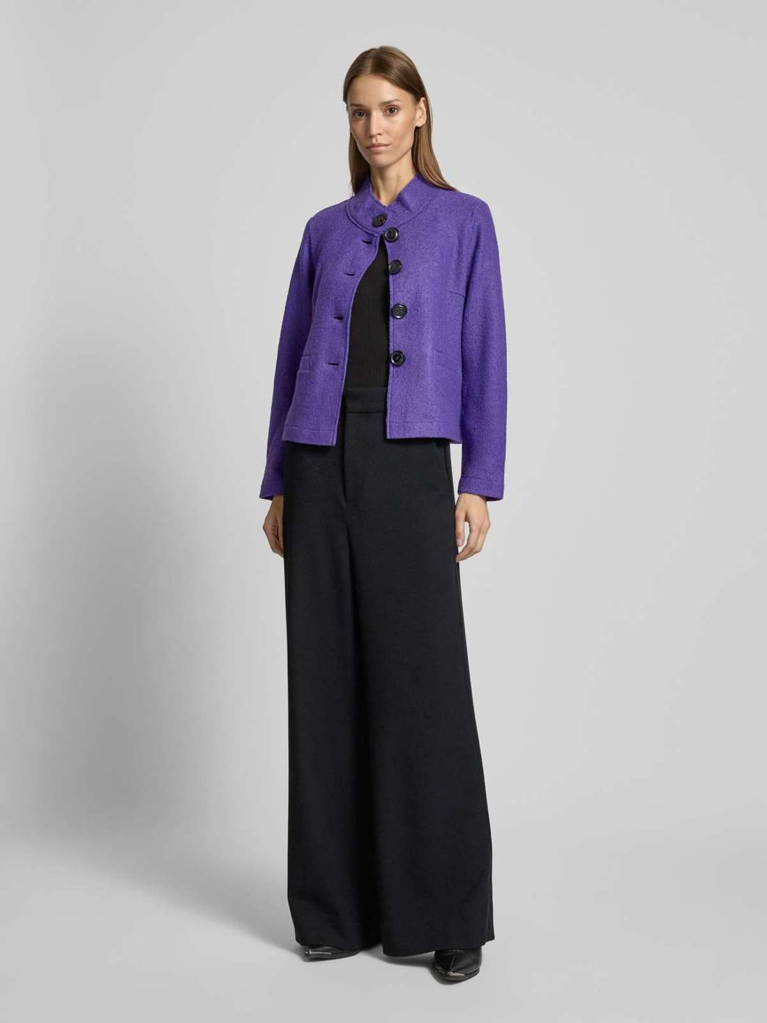 Блейзер из смеси вискозы и шерсти с воротником стойкой