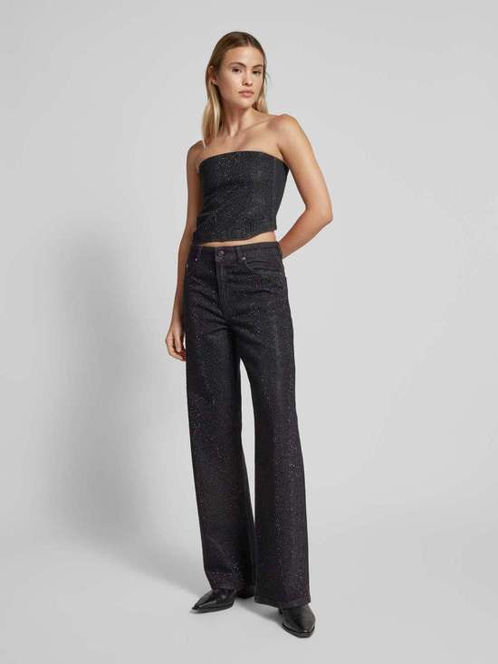 Широкие джинсы с отделкой декоративными камнями Zorah