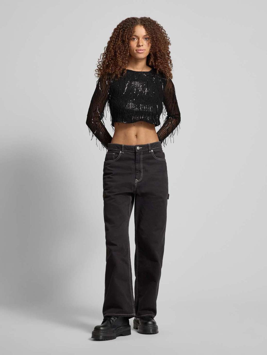 Укороченный топ стандартного кроя с бахромой из пайеток SPACEY