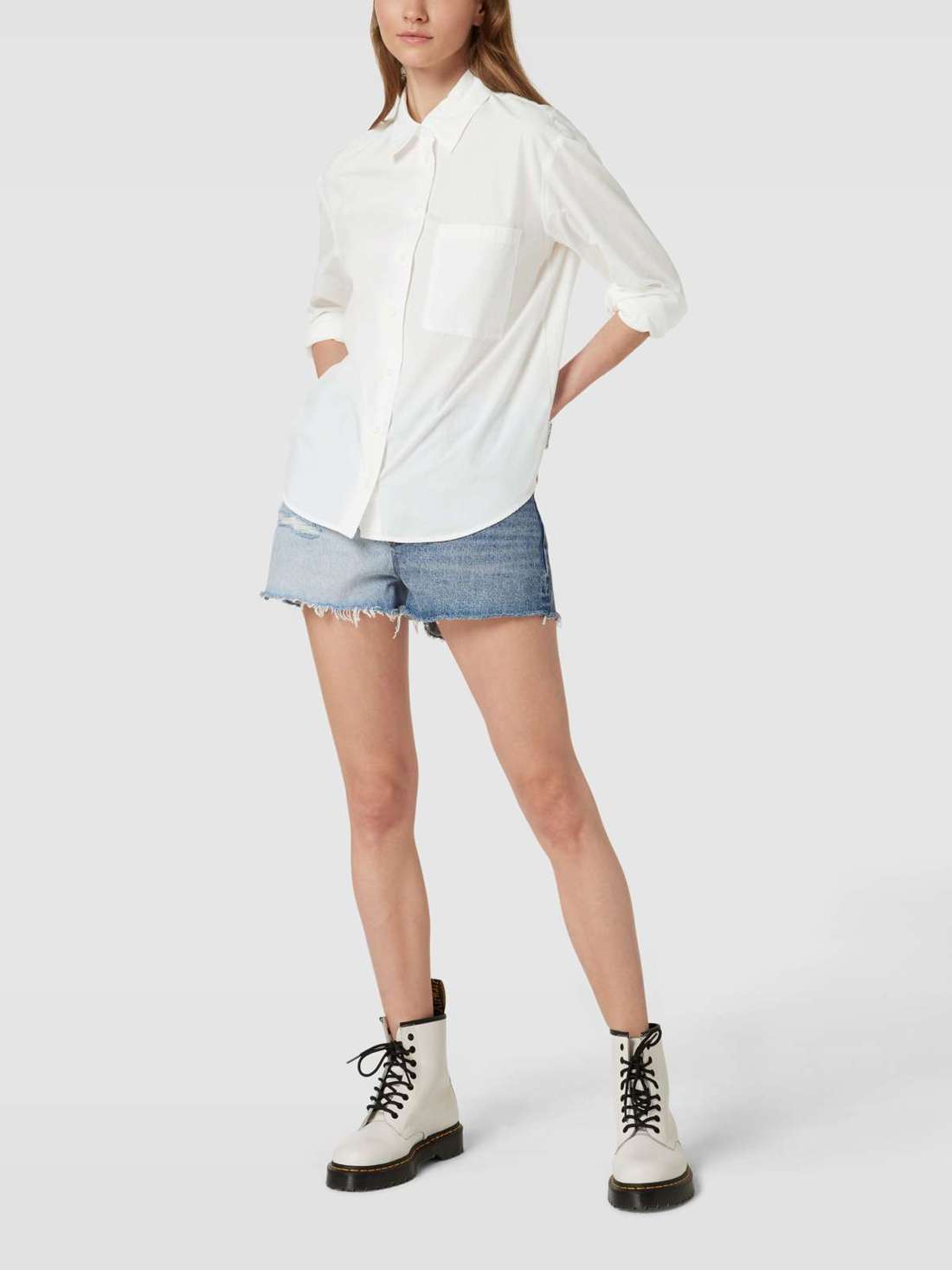 Блузка-рубашка из чистого хлопка с рубашечным воротником и планкой на пуговицах