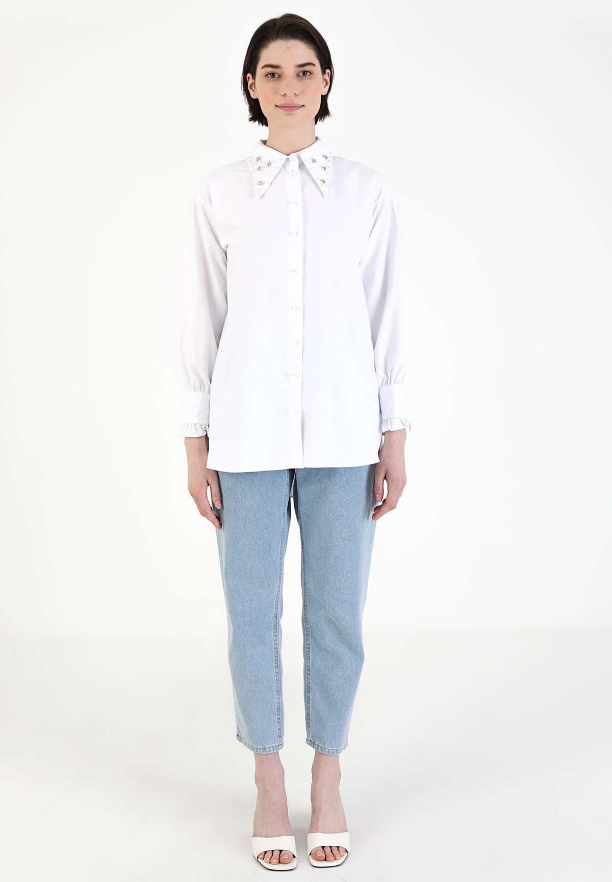 Блуза-рубашка BEAD DETAILED WIDE COLLAR-REFKA