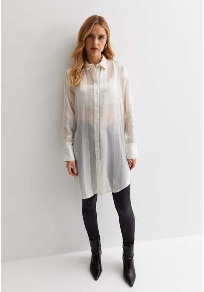 Блуза-рубашка WHITE BURNOUT STRIPE SATIN LONGLINE SHIRT