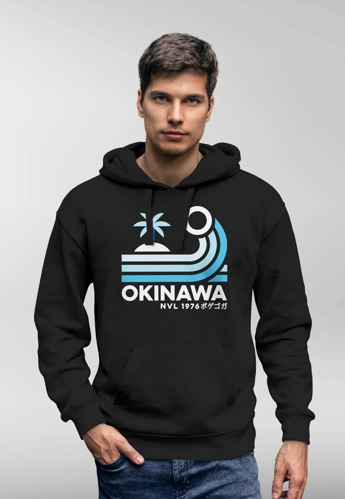 Пуловер JAPAN OKINAWA SCHRIFTZUG RETRO PALME WELLE PRINT