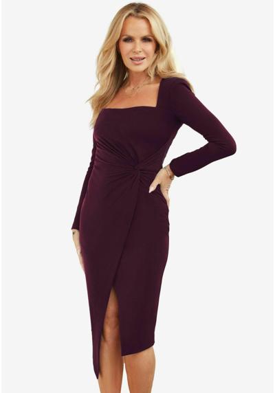 Платье-футляр LONG SLEEVE RUCHED KNOT MIDI WITH SPLIT